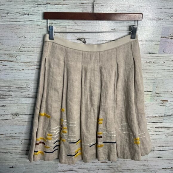 Maeve Anthropologie Women’s Beige  Hatch Mark 100% Linen Pleated Skirt Size 0 - Picture 9 of 9